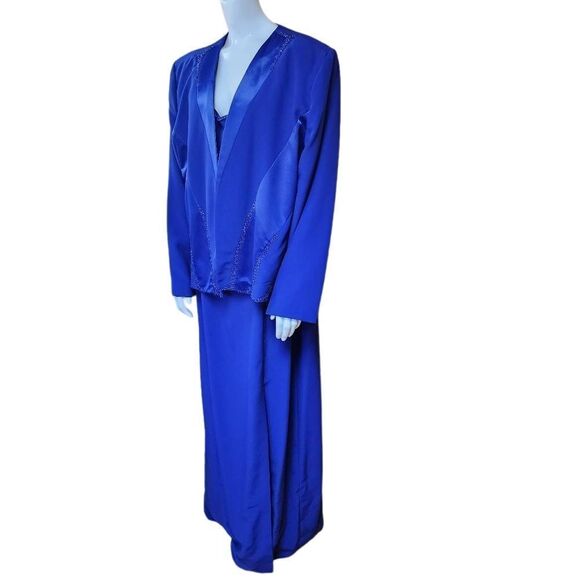 Malas New York Blue Evening Gown & Beaded Jacket Set (20) - Picture 1 of 8